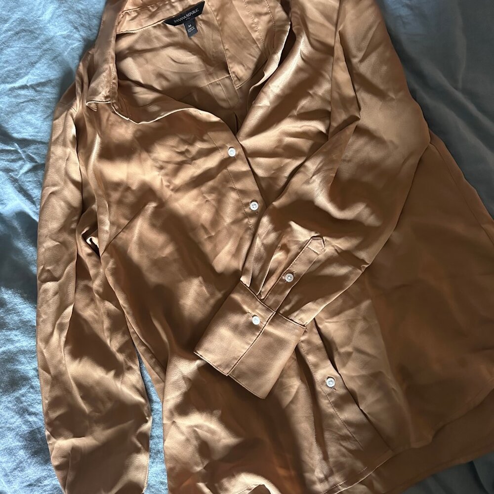 Silky Button Down Blouse (Size M) - image 2